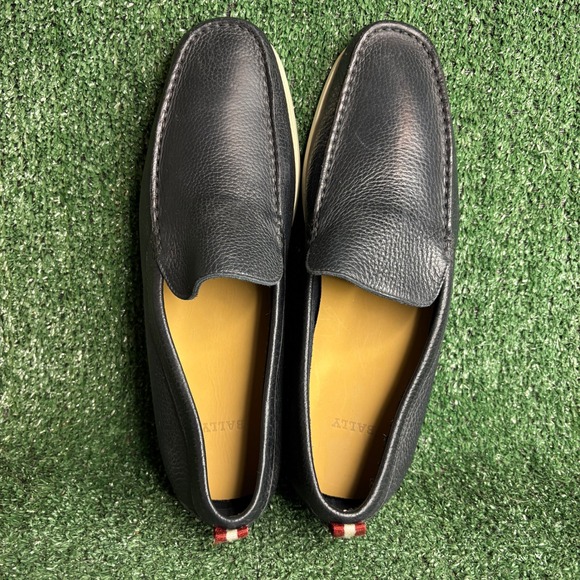 Bally Carbo Pebbled Leather Web Heel Tab Moccasin Loafers Navy Mens Size 11.5 main image 6